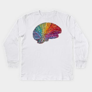 White Matter Brain - Embroidered Look - Rainbow Brain Kids Long Sleeve T-Shirt